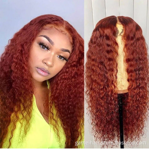 150 180 density  Human Hair Ginger Wig  100%  brazilian virgin transparent Deep wave human hair wig 13x4 lace human hair wigs